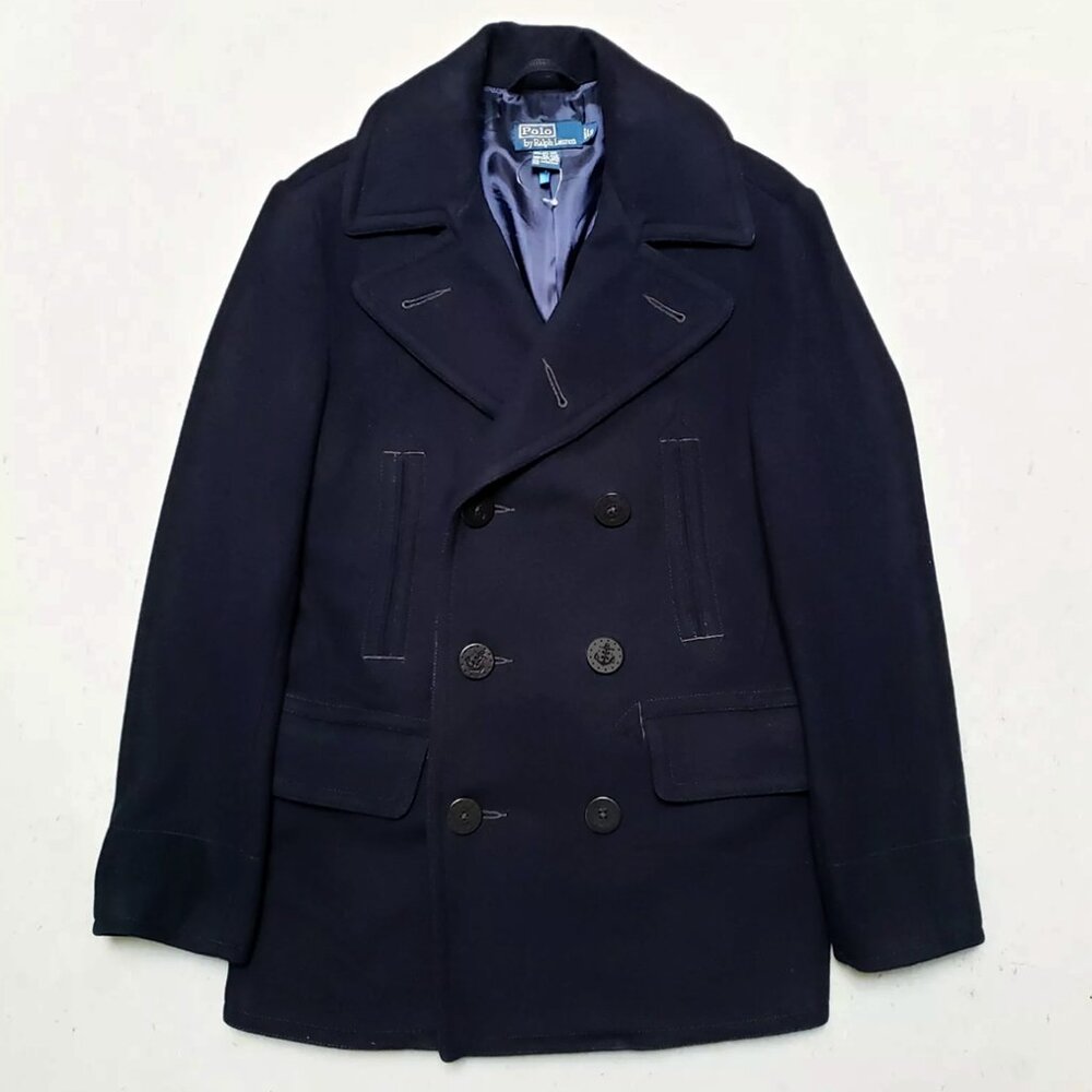 POLO by Ralph Lauren Navy Wool Peacoat Coat